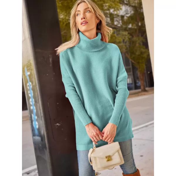 LILLUSORY Women's Turtleneck Oversized Sweaters 2023 Fall Long Batwing Sleeve Spilt Hem Tunic Pullover Sweater Knit Tops