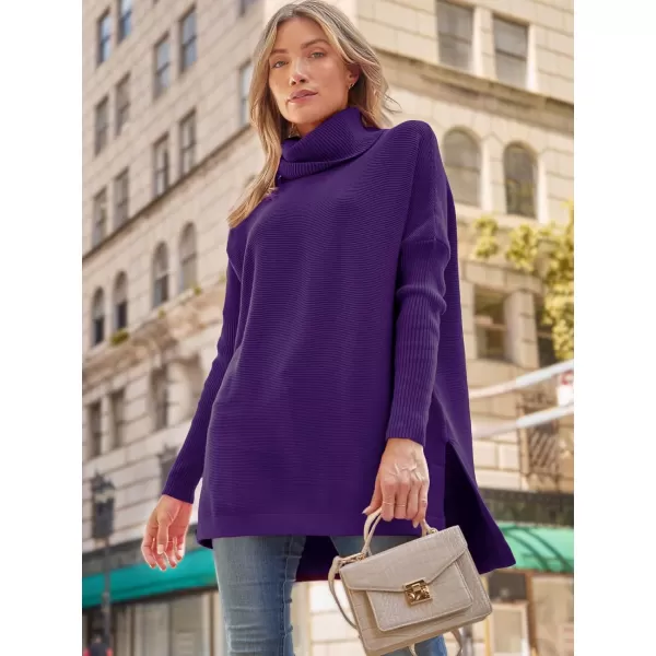 LILLUSORY Women's Turtleneck Oversized Sweaters 2023 Fall Long Batwing Sleeve Spilt Hem Tunic Pullover Sweater Knit Tops