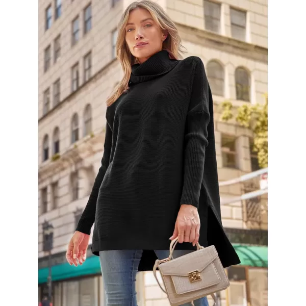 LILLUSORY Women's Turtleneck Oversized Sweaters 2023 Fall Long Batwing Sleeve Spilt Hem Tunic Pullover Sweater Knit Tops