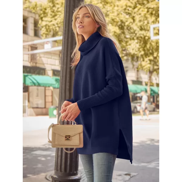LILLUSORY Women's Turtleneck Oversized Sweaters 2023 Fall Long Batwing Sleeve Spilt Hem Tunic Pullover Sweater Knit Tops