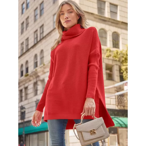 LILLUSORY Women's Turtleneck Oversized Sweaters 2023 Fall Long Batwing Sleeve Spilt Hem Tunic Pullover Sweater Knit Tops