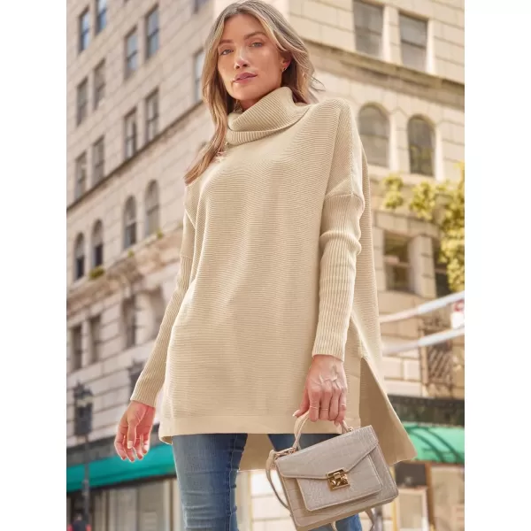 LILLUSORY Women's Turtleneck Oversized Sweaters 2023 Fall Long Batwing Sleeve Spilt Hem Tunic Pullover Sweater Knit Tops