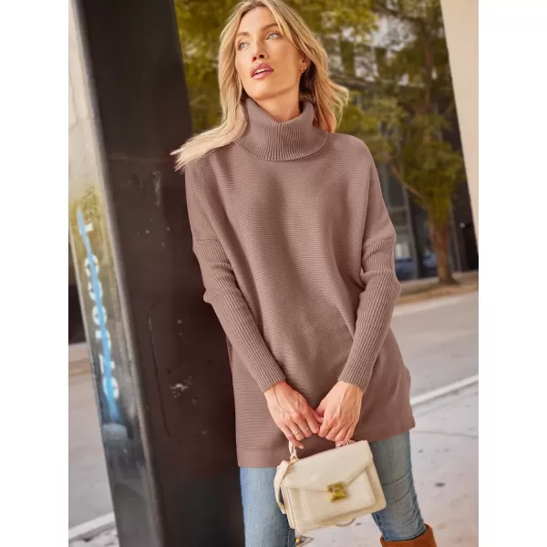 LILLUSORY Women's Turtleneck Oversized Sweaters 2023 Fall Long Batwing Sleeve Spilt Hem Tunic Pullover Sweater Knit Tops