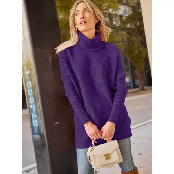 LILLUSORY Women's Turtleneck Oversized Sweaters 2023 Fall Long Batwing Sleeve Spilt Hem Tunic Pullover Sweater Knit Tops