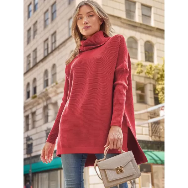 LILLUSORY Women's Turtleneck Oversized Sweaters 2023 Fall Long Batwing Sleeve Spilt Hem Tunic Pullover Sweater Knit Tops
