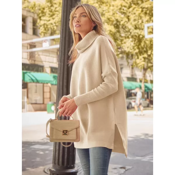 LILLUSORY Women's Turtleneck Oversized Sweaters 2023 Fall Long Batwing Sleeve Spilt Hem Tunic Pullover Sweater Knit Tops