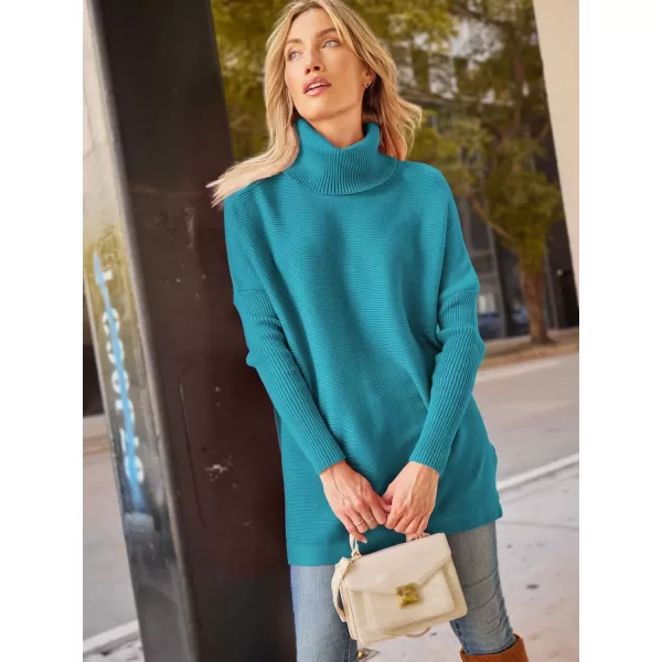 LILLUSORY Women's Turtleneck Oversized Sweaters 2023 Fall Long Batwing Sleeve Spilt Hem Tunic Pullover Sweater Knit Tops
