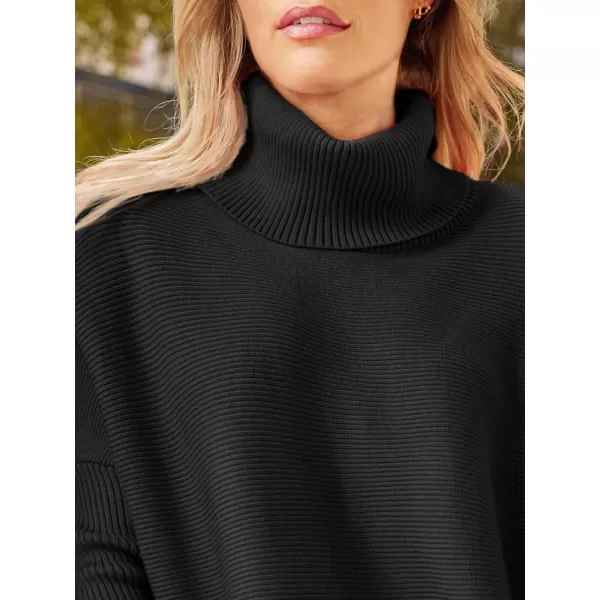 LILLUSORY Women's Turtleneck Oversized Sweaters 2023 Fall Long Batwing Sleeve Spilt Hem Tunic Pullover Sweater Knit Tops