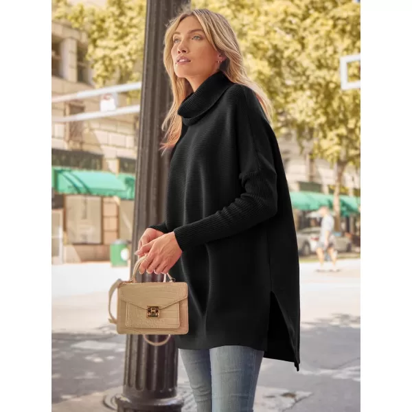 LILLUSORY Women's Turtleneck Oversized Sweaters 2023 Fall Long Batwing Sleeve Spilt Hem Tunic Pullover Sweater Knit Tops