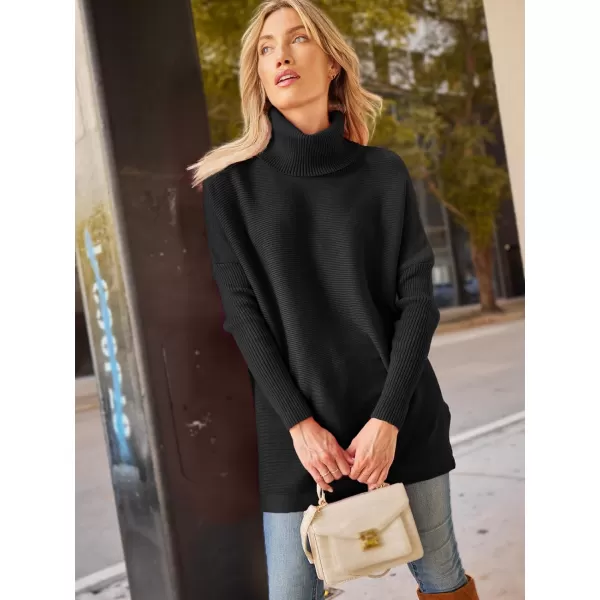 LILLUSORY Women's Turtleneck Oversized Sweaters 2023 Fall Long Batwing Sleeve Spilt Hem Tunic Pullover Sweater Knit Tops
