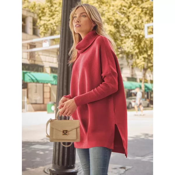 LILLUSORY Women's Turtleneck Oversized Sweaters 2023 Fall Long Batwing Sleeve Spilt Hem Tunic Pullover Sweater Knit Tops