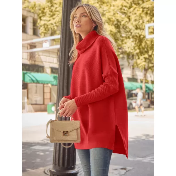 LILLUSORY Women's Turtleneck Oversized Sweaters 2023 Fall Long Batwing Sleeve Spilt Hem Tunic Pullover Sweater Knit Tops