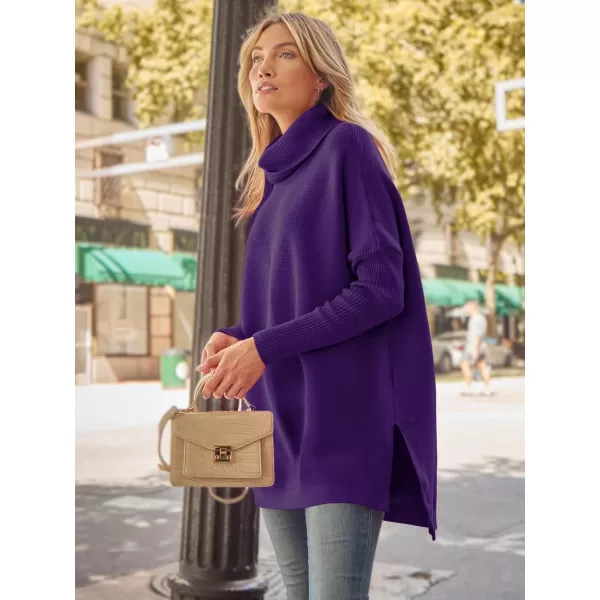 LILLUSORY Women's Turtleneck Oversized Sweaters 2023 Fall Long Batwing Sleeve Spilt Hem Tunic Pullover Sweater Knit Tops