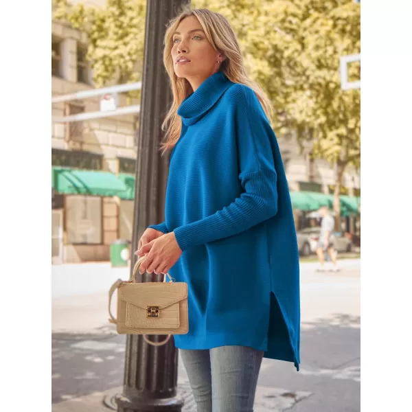LILLUSORY Women's Turtleneck Oversized Sweaters 2023 Fall Long Batwing Sleeve Spilt Hem Tunic Pullover Sweater Knit Tops