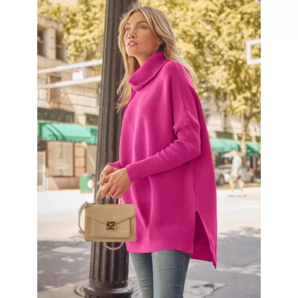 LILLUSORY Women's Turtleneck Oversized Sweaters 2023 Fall Long Batwing Sleeve Spilt Hem Tunic Pullover Sweater Knit Tops