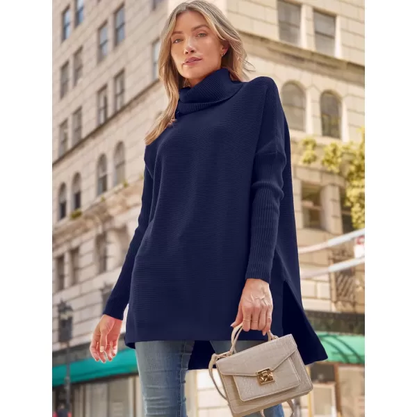 LILLUSORY Women's Turtleneck Oversized Sweaters 2023 Fall Long Batwing Sleeve Spilt Hem Tunic Pullover Sweater Knit Tops