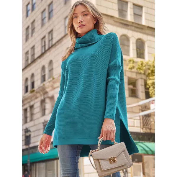LILLUSORY Women's Turtleneck Oversized Sweaters 2023 Fall Long Batwing Sleeve Spilt Hem Tunic Pullover Sweater Knit Tops