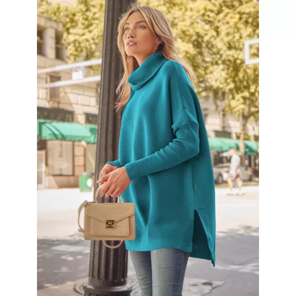 LILLUSORY Women's Turtleneck Oversized Sweaters 2023 Fall Long Batwing Sleeve Spilt Hem Tunic Pullover Sweater Knit Tops