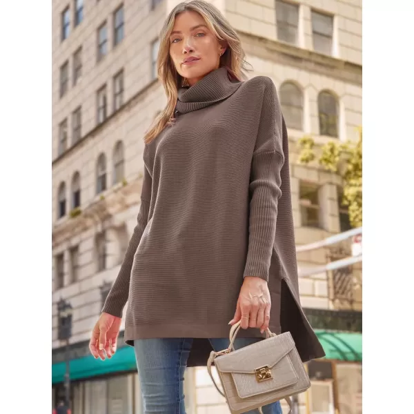 LILLUSORY Women's Turtleneck Oversized Sweaters 2023 Fall Long Batwing Sleeve Spilt Hem Tunic Pullover Sweater Knit Tops