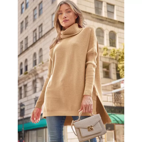 LILLUSORY Women's Turtleneck Oversized Sweaters 2023 Fall Long Batwing Sleeve Spilt Hem Tunic Pullover Sweater Knit Tops