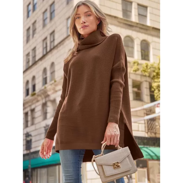 LILLUSORY Women's Turtleneck Oversized Sweaters 2023 Fall Long Batwing Sleeve Spilt Hem Tunic Pullover Sweater Knit Tops
