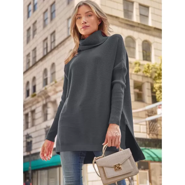 LILLUSORY Women's Turtleneck Oversized Sweaters 2023 Fall Long Batwing Sleeve Spilt Hem Tunic Pullover Sweater Knit Tops
