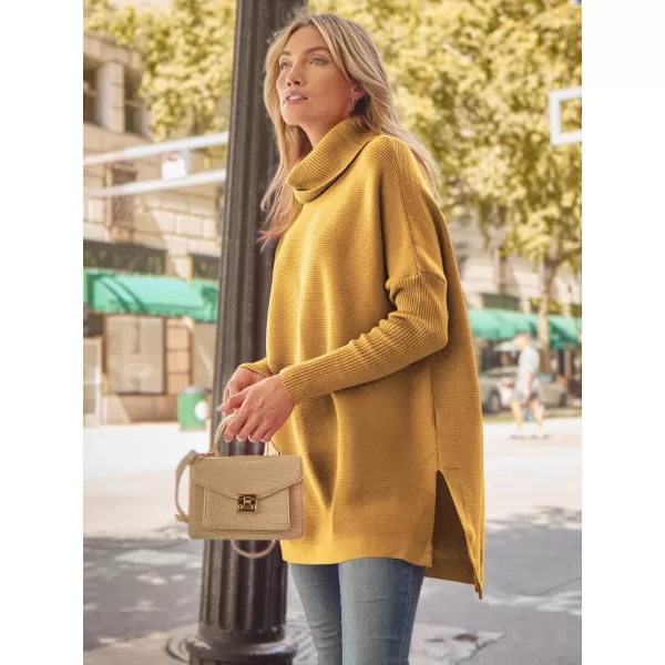 LILLUSORY Women's Turtleneck Oversized Sweaters 2023 Fall Long Batwing Sleeve Spilt Hem Tunic Pullover Sweater Knit Tops