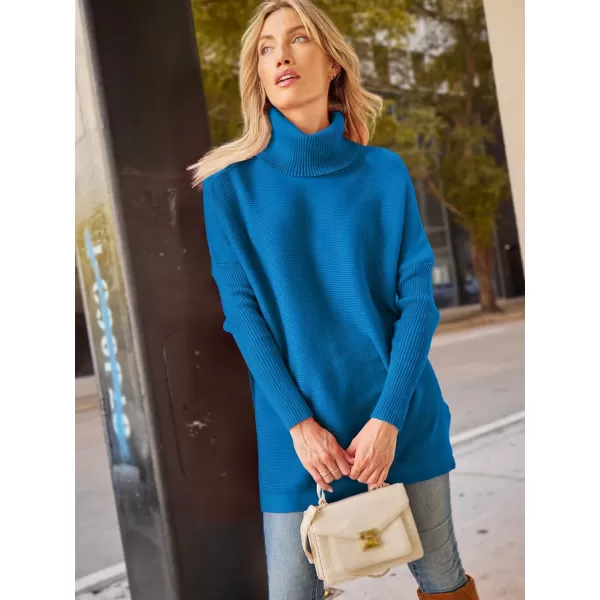 LILLUSORY Women's Turtleneck Oversized Sweaters 2023 Fall Long Batwing Sleeve Spilt Hem Tunic Pullover Sweater Knit Tops