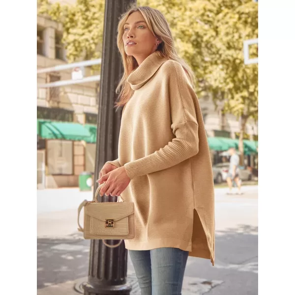 LILLUSORY Women's Turtleneck Oversized Sweaters 2023 Fall Long Batwing Sleeve Spilt Hem Tunic Pullover Sweater Knit Tops