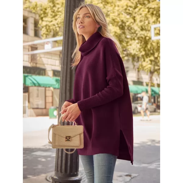 LILLUSORY Women's Turtleneck Oversized Sweaters 2023 Fall Long Batwing Sleeve Spilt Hem Tunic Pullover Sweater Knit Tops