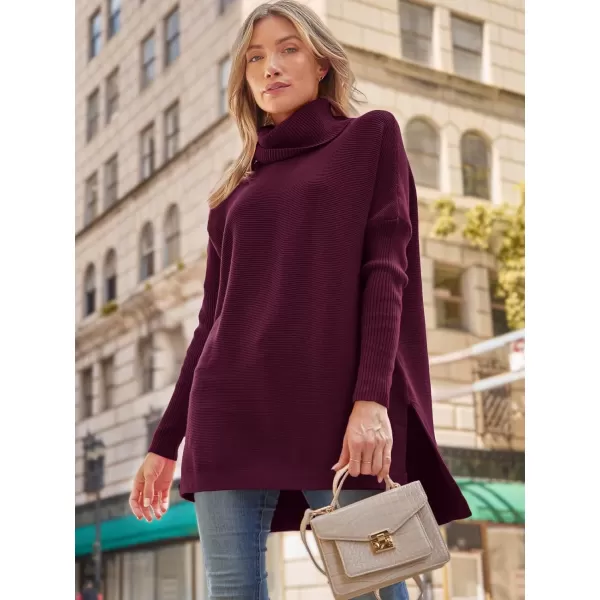 LILLUSORY Women's Turtleneck Oversized Sweaters 2023 Fall Long Batwing Sleeve Spilt Hem Tunic Pullover Sweater Knit Tops