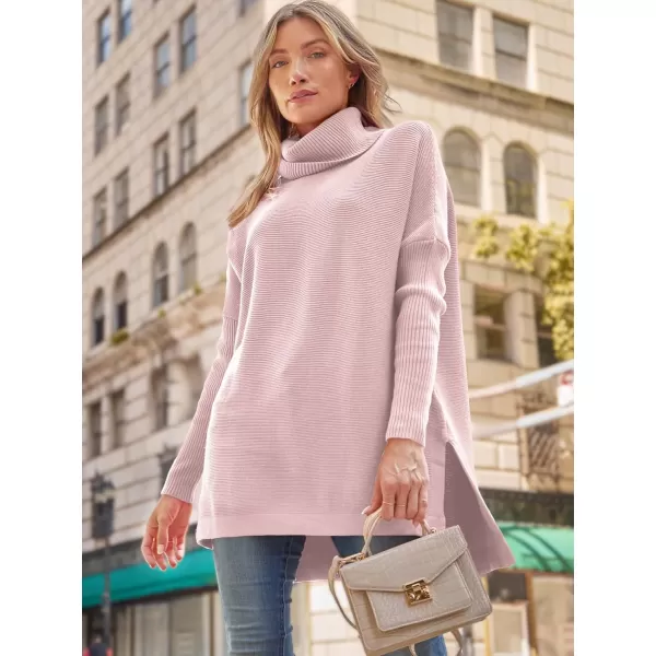 LILLUSORY Women's Turtleneck Oversized Sweaters 2023 Fall Long Batwing Sleeve Spilt Hem Tunic Pullover Sweater Knit Tops
