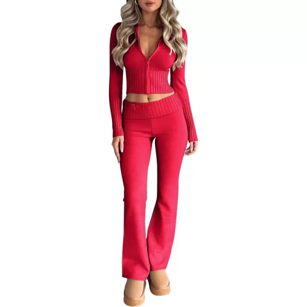 LILLUSORY 2 Piece Knit Sets For Women's Trendy Slim Fit Hooded Sweatsuit Sets