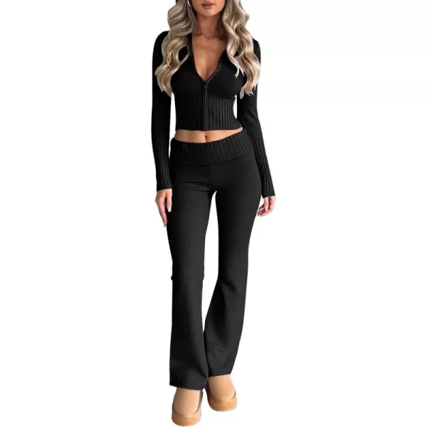 LILLUSORY 2 Piece Knit Sets For Women's Trendy Slim Fit Hooded Sweatsuit Sets