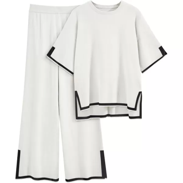 LILLUSORY 2 Piece Lounge Sets Women's Short Sleeve Knit Top Wide Leg Pants Sets