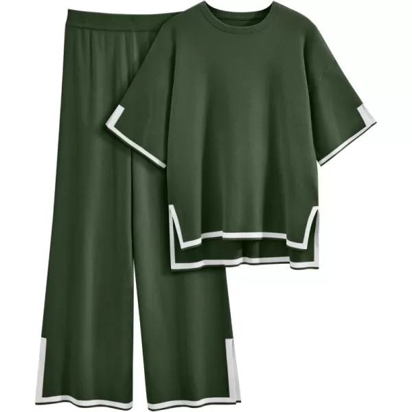 LILLUSORY 2 Piece Lounge Sets Women's Short Sleeve Knit Top Wide Leg Pants Sets