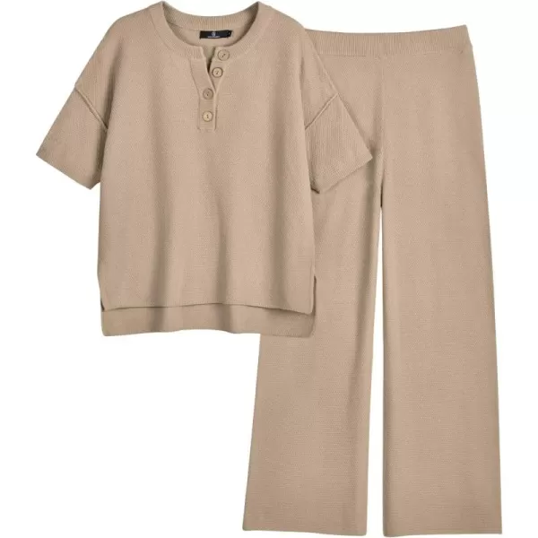 LILLUSORY Lounge Sets for Women 2 Piece Casual Outfits Matching Sets Short Sleeve Cozy knit Tops and Elastic Waisted Pants