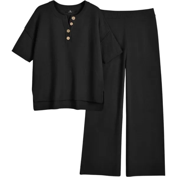 LILLUSORY Lounge Sets for Women 2 Piece Casual Outfits Matching Sets Short Sleeve Cozy knit Tops and Elastic Waisted Pants