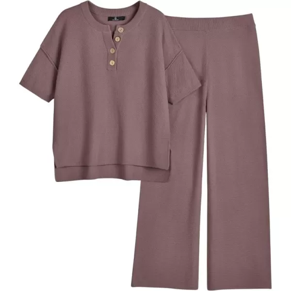 LILLUSORY Lounge Sets for Women 2 Piece Casual Outfits Matching Sets Short Sleeve Cozy knit Tops and Elastic Waisted Pants