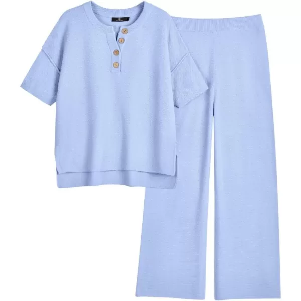 LILLUSORY Lounge Sets for Women 2 Piece Casual Outfits Matching Sets Short Sleeve Cozy knit Tops and Elastic Waisted Pants