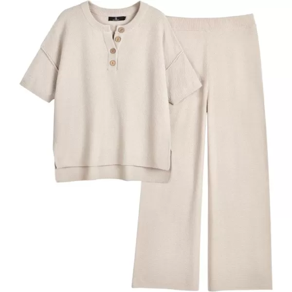 LILLUSORY Lounge Sets for Women 2 Piece Casual Outfits Matching Sets Short Sleeve Cozy knit Tops and Elastic Waisted Pants