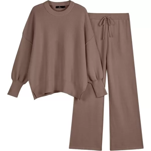LILLUSORY Women 2 Piece Outfits Sweatsuit Sweater Sets Oversized Knit Pullover Tops Wide Leg Pants Lounge Set
