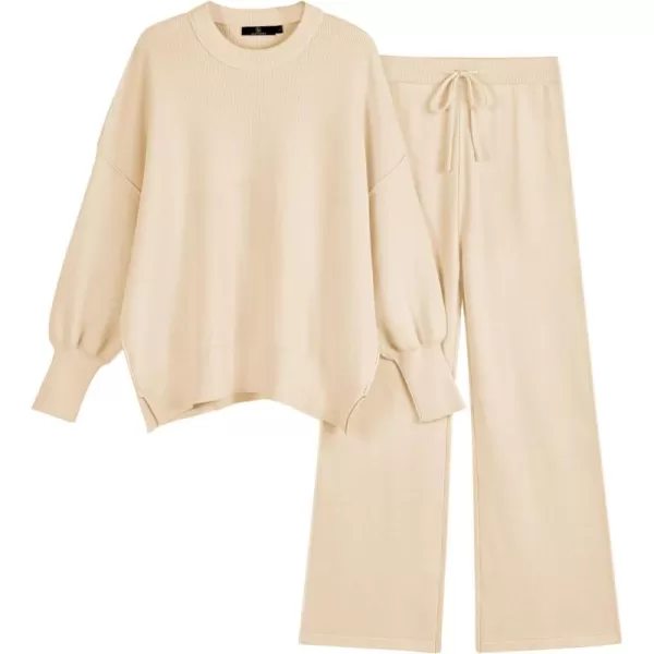 LILLUSORY Women 2 Piece Outfits Sweatsuit Sweater Sets Oversized Knit Pullover Tops Wide Leg Pants Lounge Set