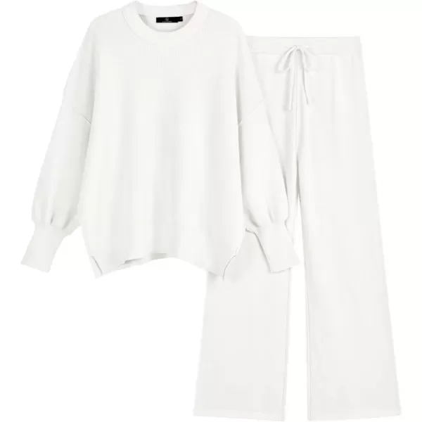 LILLUSORY Women 2 Piece Outfits Sweatsuit Sweater Sets Oversized Knit Pullover Tops Wide Leg Pants Lounge Set