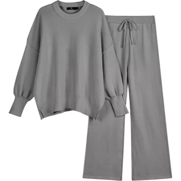 LILLUSORY Women 2 Piece Outfits Sweatsuit Sweater Sets Oversized Knit Pullover Tops Wide Leg Pants Lounge Set