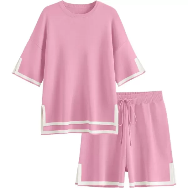 LILLUSORY Women's 2 Piece Outfits Matching Lounge Sets for Women Summer Outfits Tracksuit for Women Knit Tops and Shorts