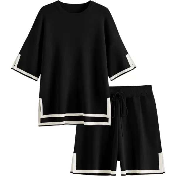 LILLUSORY Women's 2 Piece Outfits Matching Lounge Sets for Women Summer Outfits Tracksuit for Women Knit Tops and Shorts
