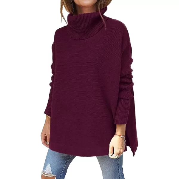 LILLUSORY Women's Turtleneck Oversized Sweaters 2023 Fall Long Batwing Sleeve Spilt Hem Tunic Pullover Sweater Knit Tops