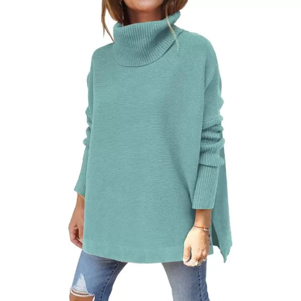 LILLUSORY Women's Turtleneck Oversized Sweaters 2023 Fall Long Batwing Sleeve Spilt Hem Tunic Pullover Sweater Knit Tops