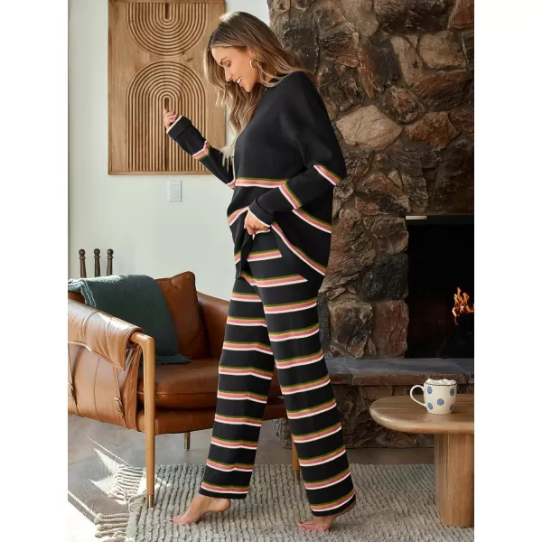 LILLUSORY 2 Piece Outfits for Women 2024 Oversized Striped Sweaters Sets Cozy Knit Sets